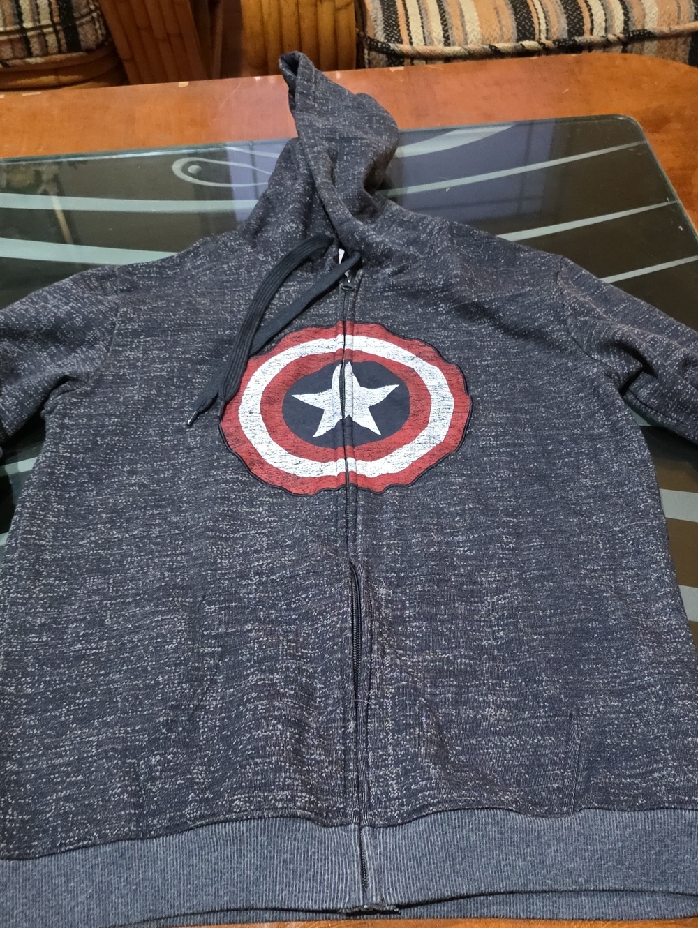 Marvel Men's Navy Zip-Up Hoodie with Captain America Shield